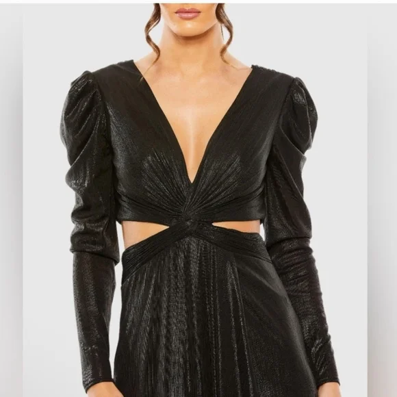 Mac Duggal Black Long Sleeve Wrap Gown